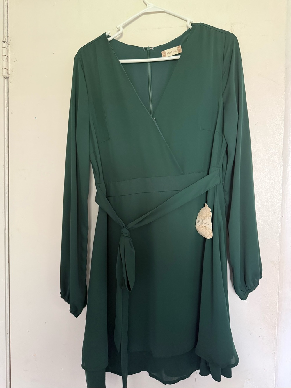 Altar'd State Deep Green Long Sleeve Wrap Tunic Dress